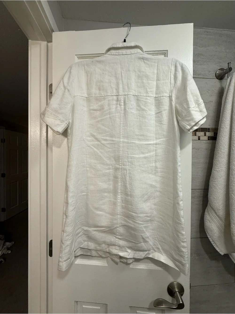 NWT J. Crew White Short-Sleeve Linen WhiteUtility Dress with Gold Buttons, Sz 10 - Picture 8 of 10
